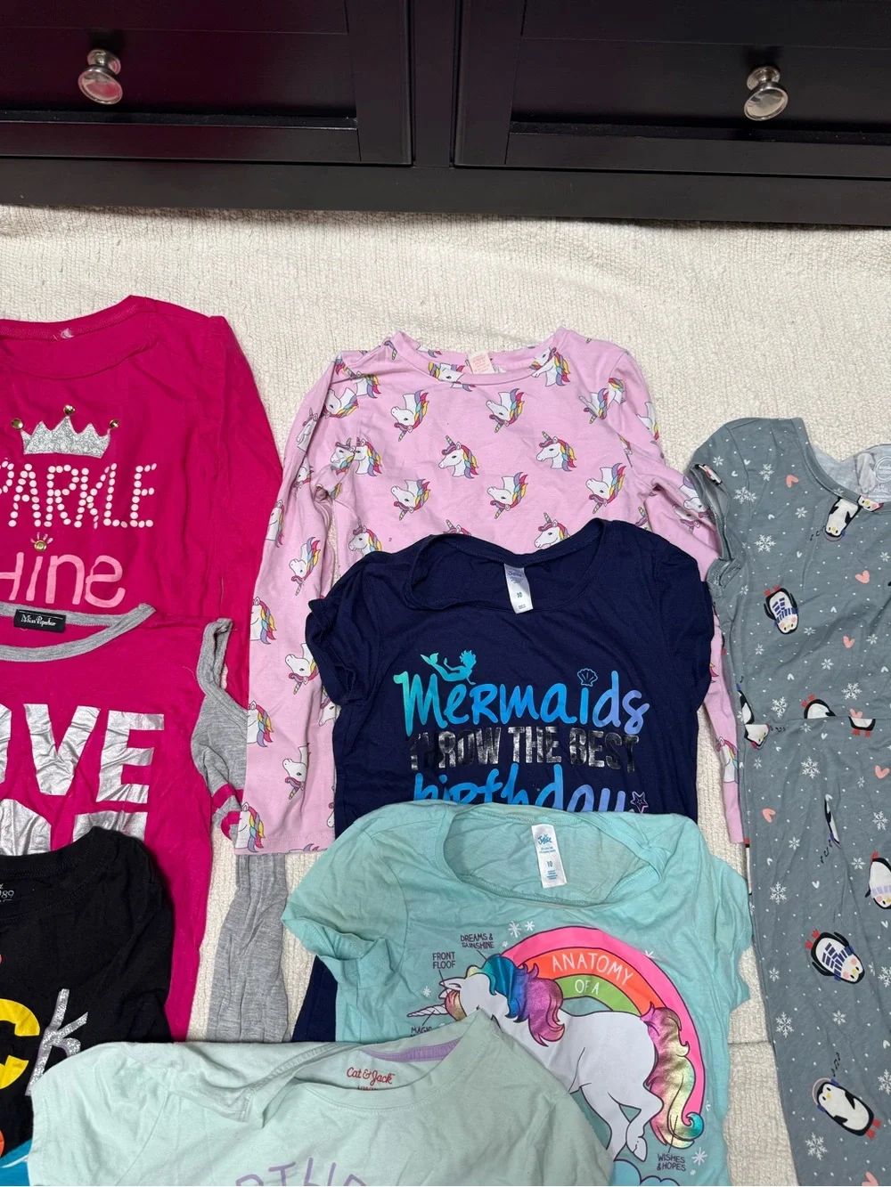 Bundle of 14 items size 10-12 Kids Pink and Multicolor Tops and Bottoms